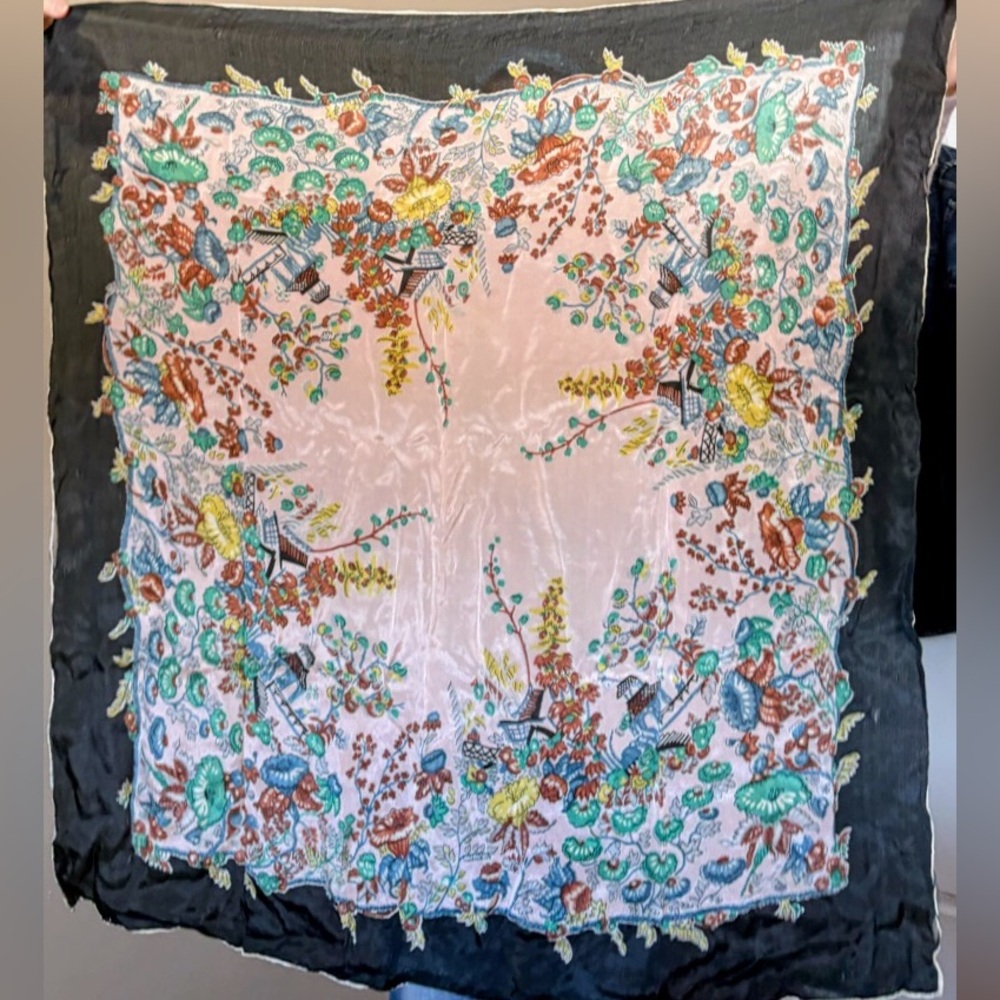Vintage Hand Rolled Square Sheer Scarf 31”
